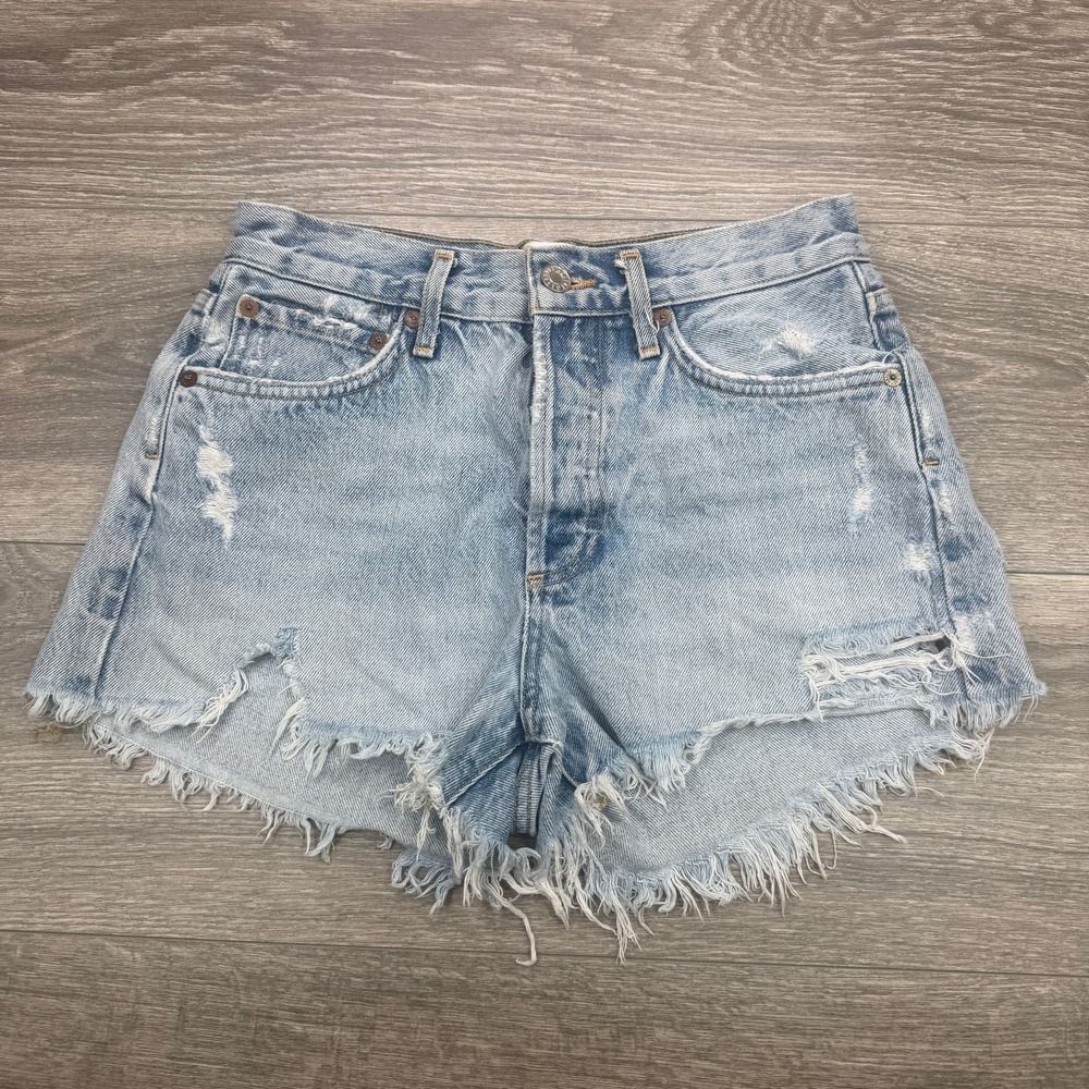 Agolde Parker Denim Shorts Womens 24 Blue Distressed Cut Off Button Fly Mid Rise